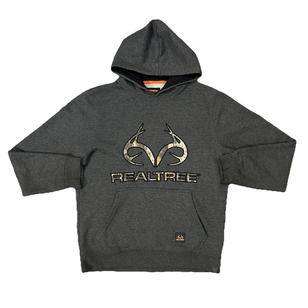 Realtree Men’s Hoodie Heather Gray Camo Antler Logo Pullover Sweatshirt Medium